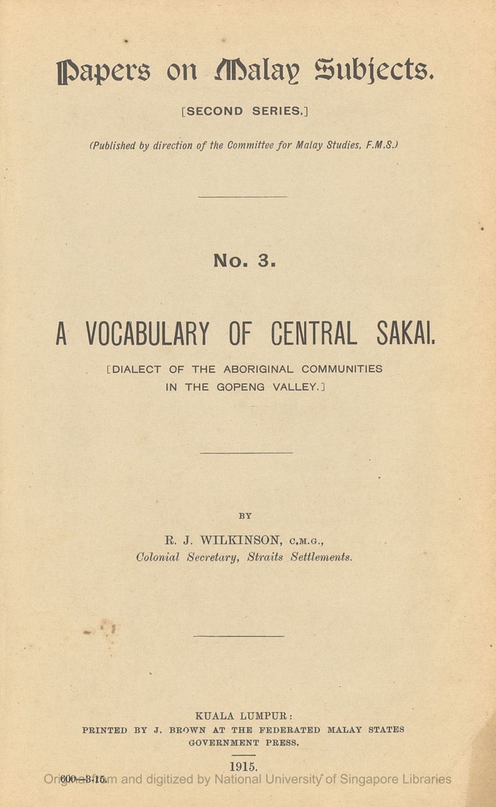 Miniature of Papers on Malay subjects. Series 2, Number 3