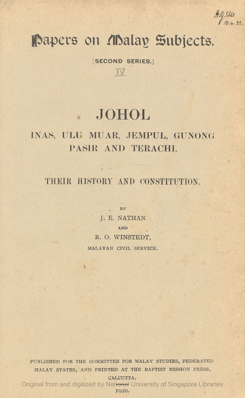 Miniature of Papers on Malay subjects. Series 2, Number 4