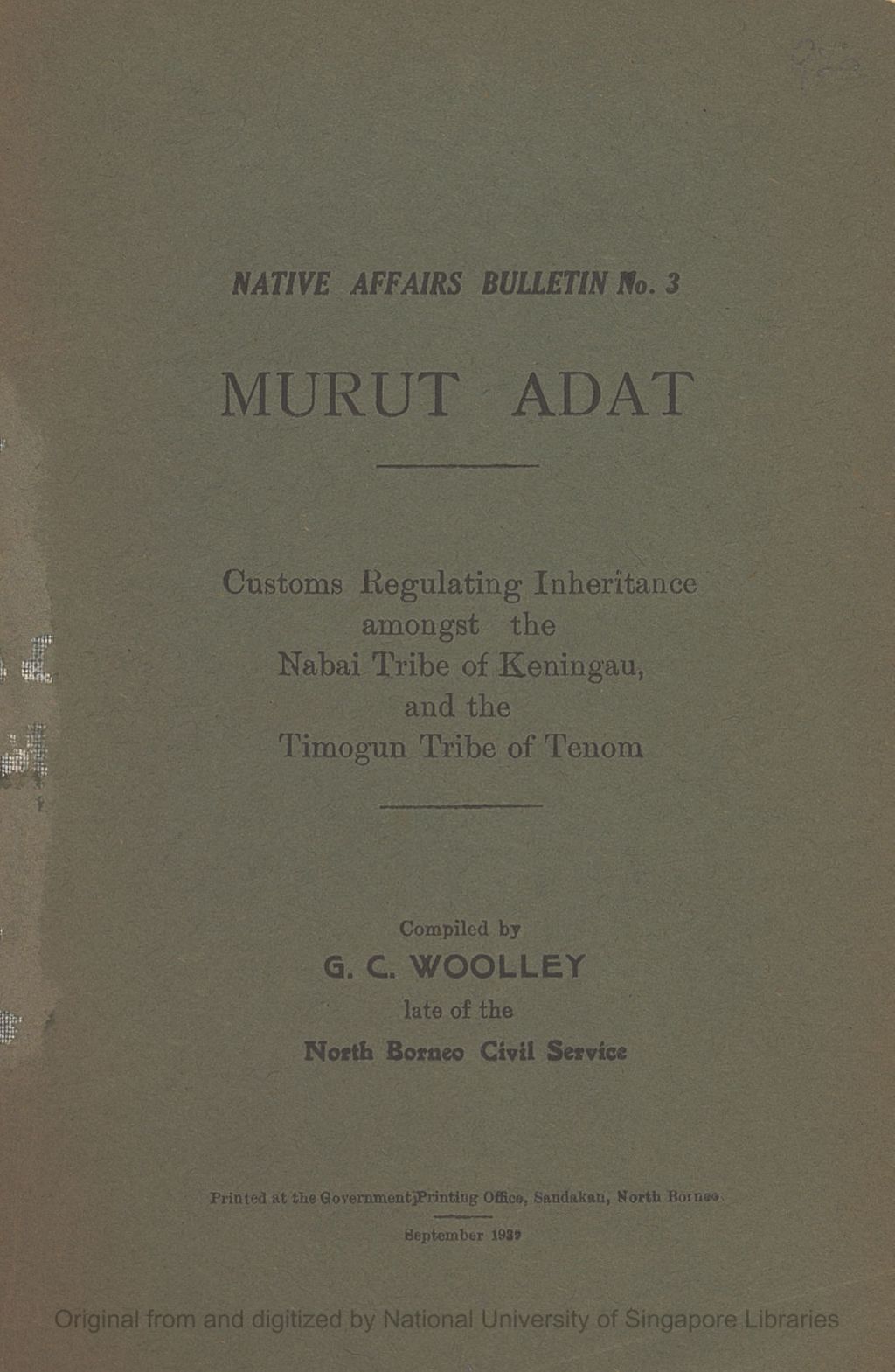 Miniature of Murut adat : customs regulating inheritance amongst the Nabai tribe of Keningau and the Timogun tribe of Tenom