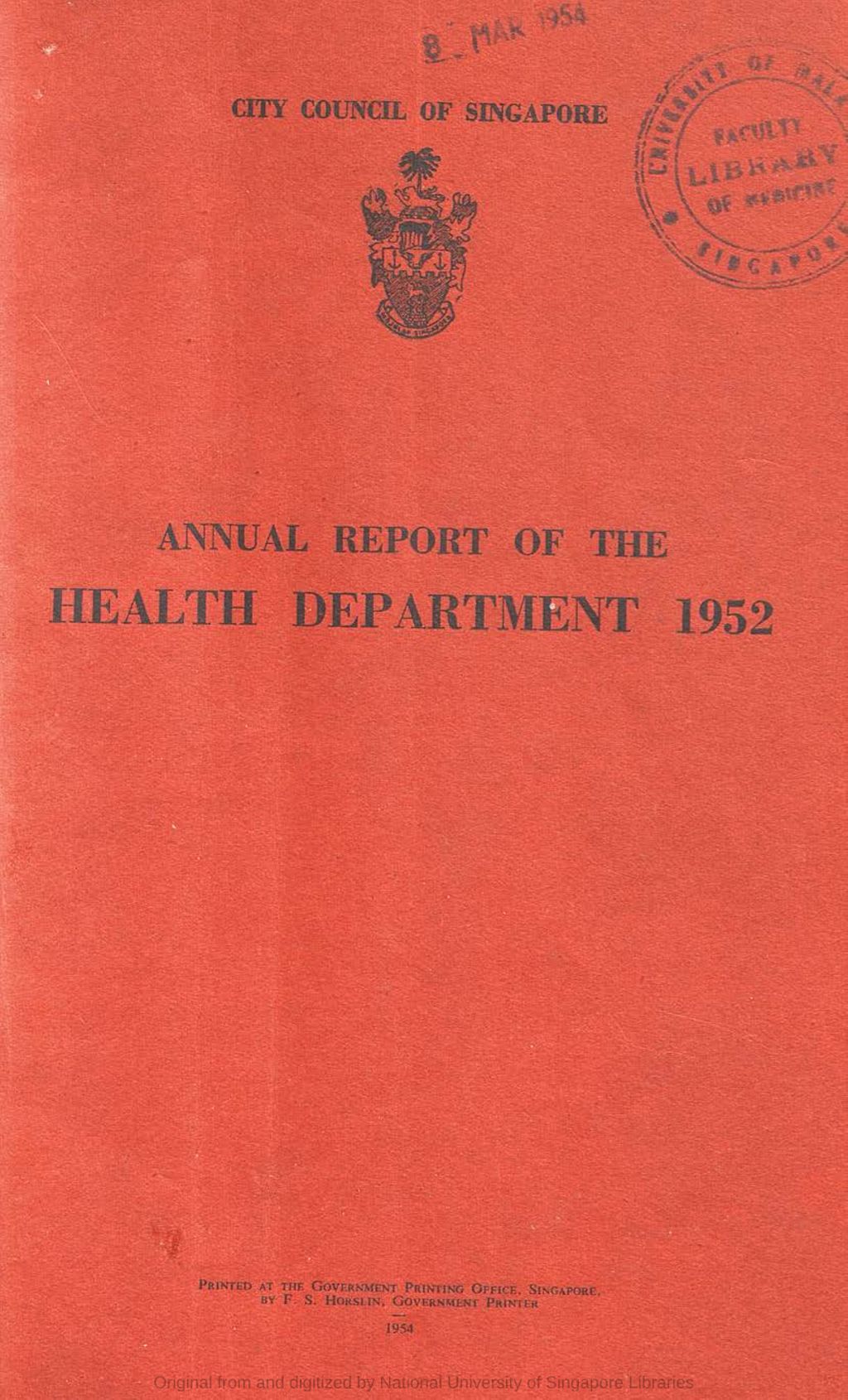 Miniature of Annual report of the Health Department, 1952