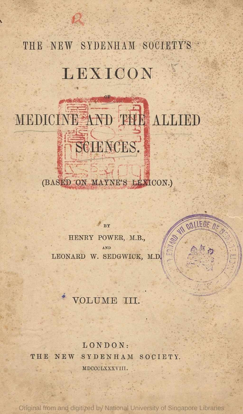 Miniature of The New Sydenham Society's Lexicon of medicine and the allied sciences : (based on Mayne's Lexicon), volume III