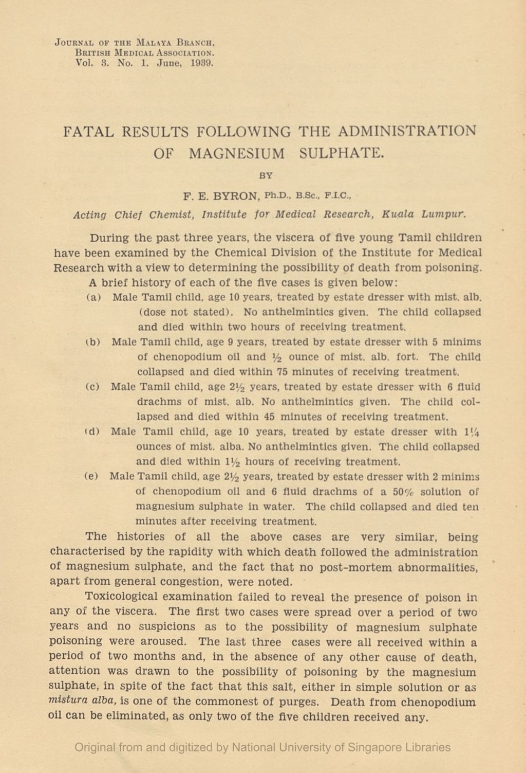 Miniature of Fatal results following the administration of magnesium sulphate