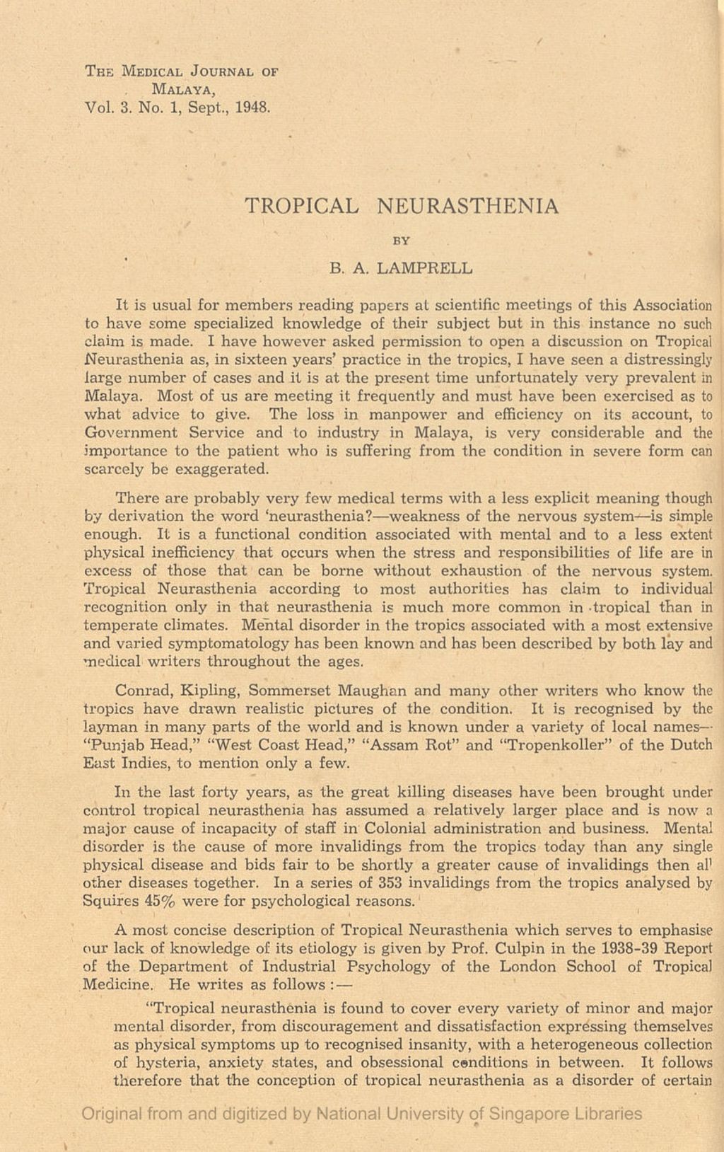 Miniature of Tropical neurasthenia