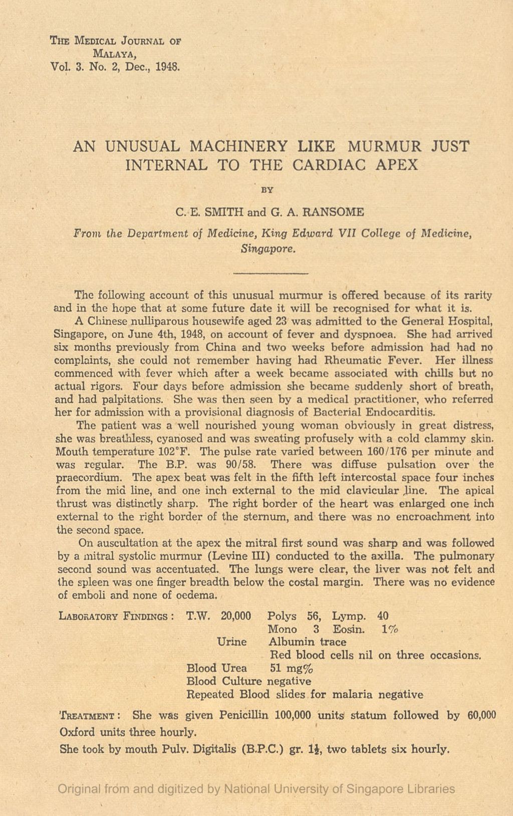 Miniature of An unusual machinery like murmur just internal to the cardiac apex