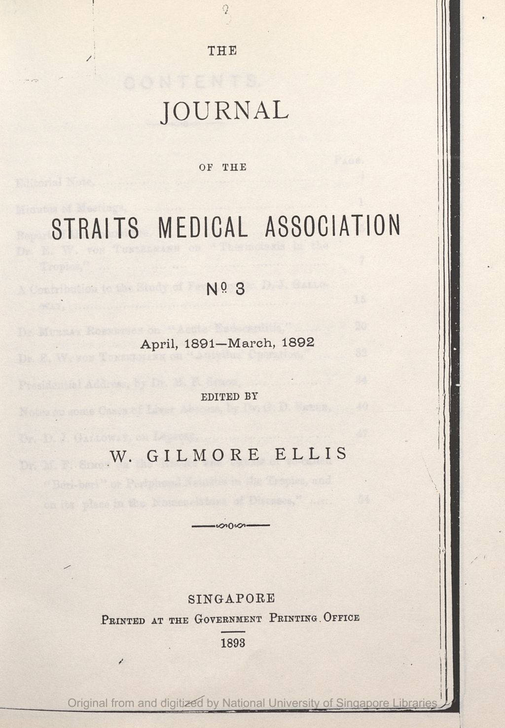 Miniature of Journal of the Straits Medical Association. Number 3