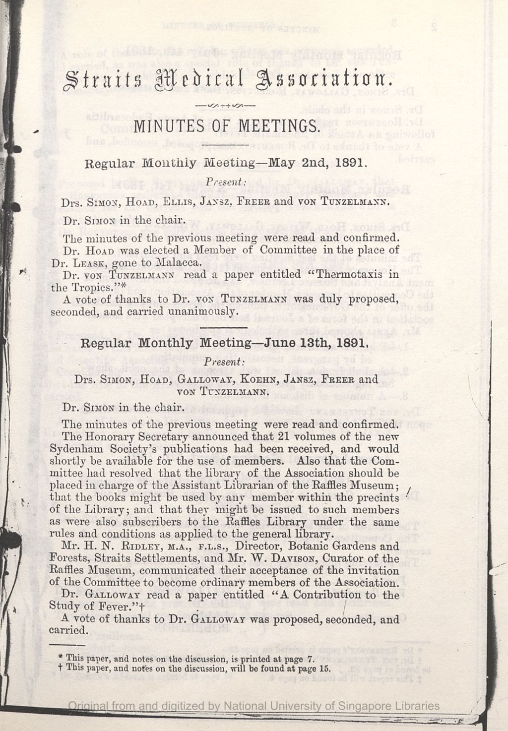 Miniature of Minutes of Meetings: Journal of the Straits Medical Association. Number 3