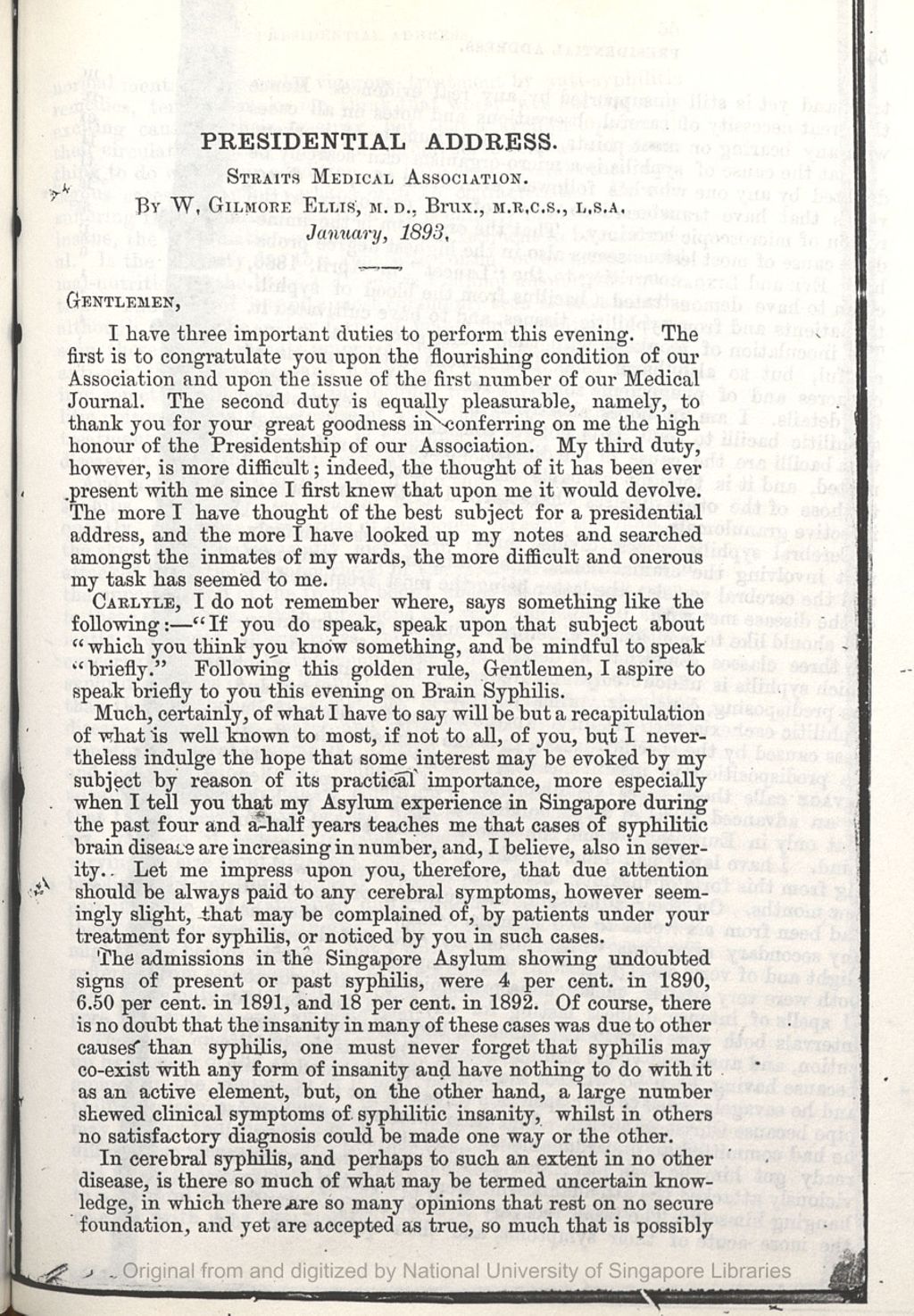 Miniature of Presidential Address: Journal of the Straits Medical Association. Number 4