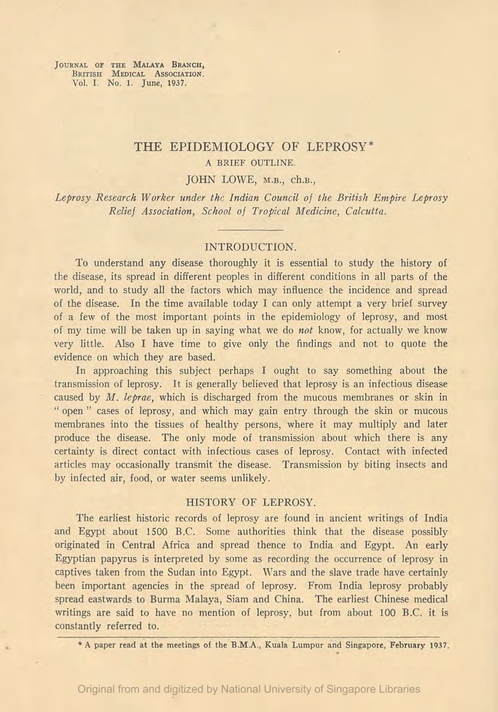 Miniature of Epidemiology of Leprosy. A Brief Outline