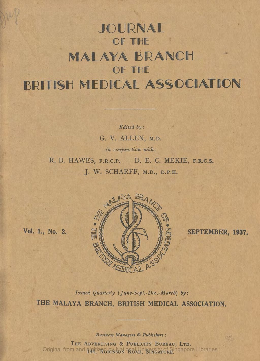 Miniature of Journal of the Malaya Branch of the British Medical Association. Volume 1, Number 2