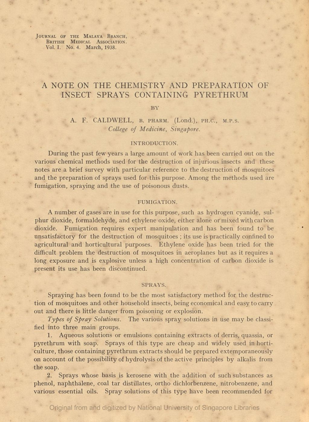 Miniature of A Note on the Chemistry and Preparation of Insect Sprays Containing Pyrethrum