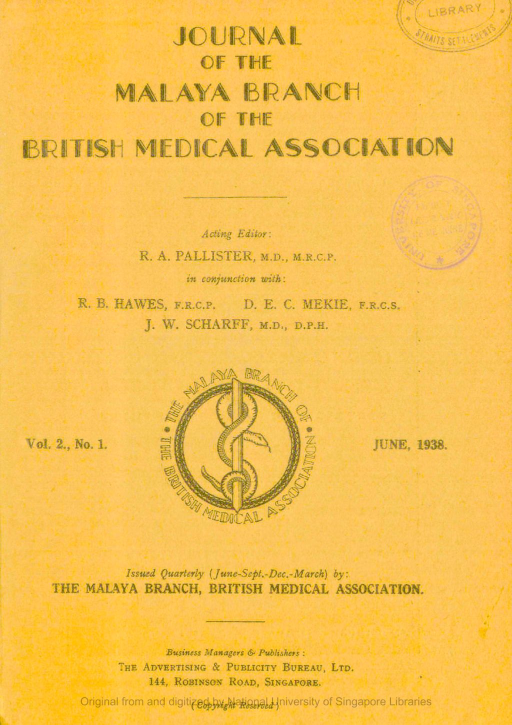 Miniature of Journal of the Malaya Branch of the British Medical Association. Volume 2, Number 1