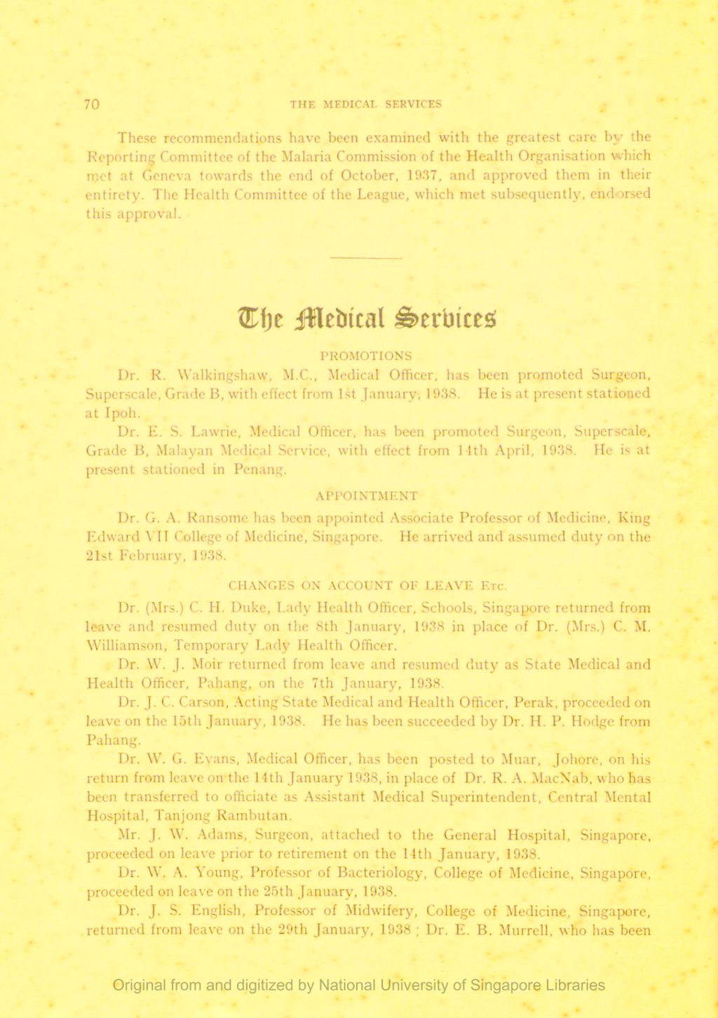 Miniature of Journal of the Malaya Branch of the British Medical Association. Volume 2, Number 1. The Medical Services