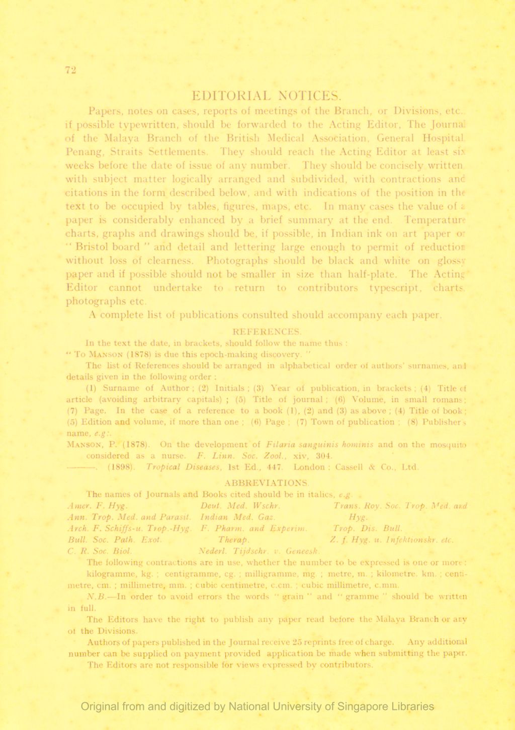 Miniature of Journal of the Malaya Branch of the British Medical Association. Volume 2, Number 1. Editorial Notes