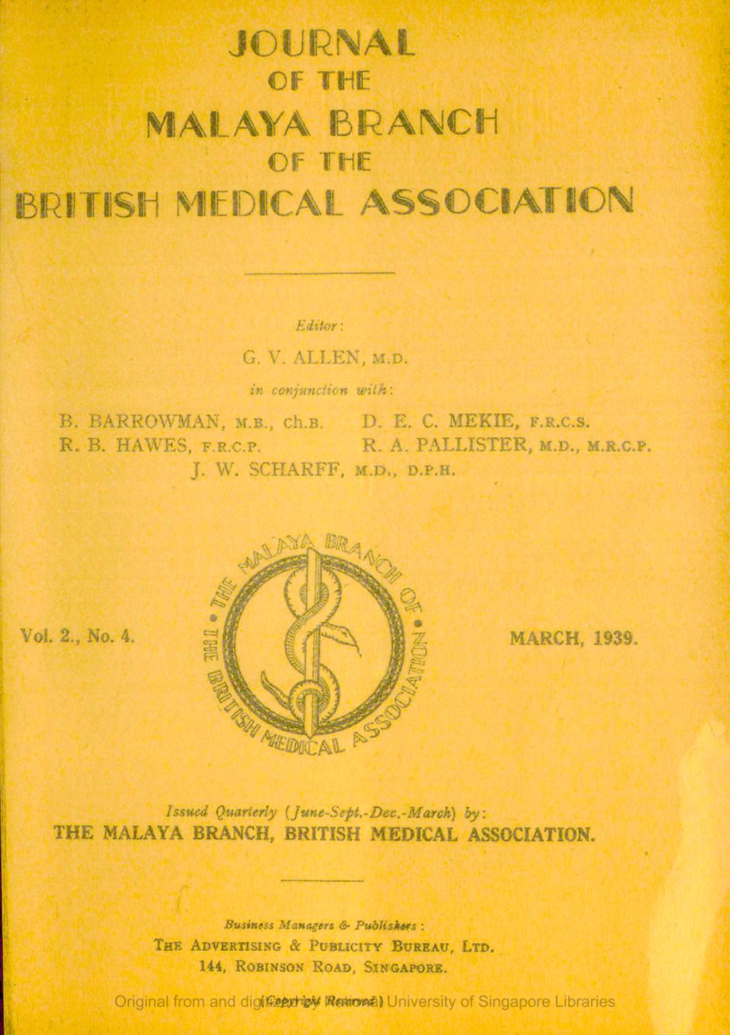 Miniature of Journal of the Malaya Branch of the British Medical Association. Volume 2, Number 4