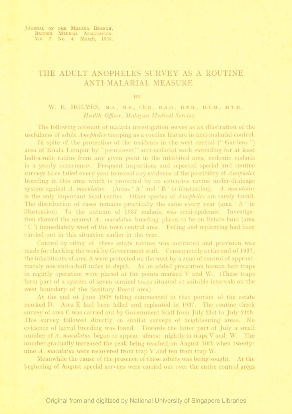 Miniature of The Adult Anopheles Survey as a Routine Anti-Malarial Measure