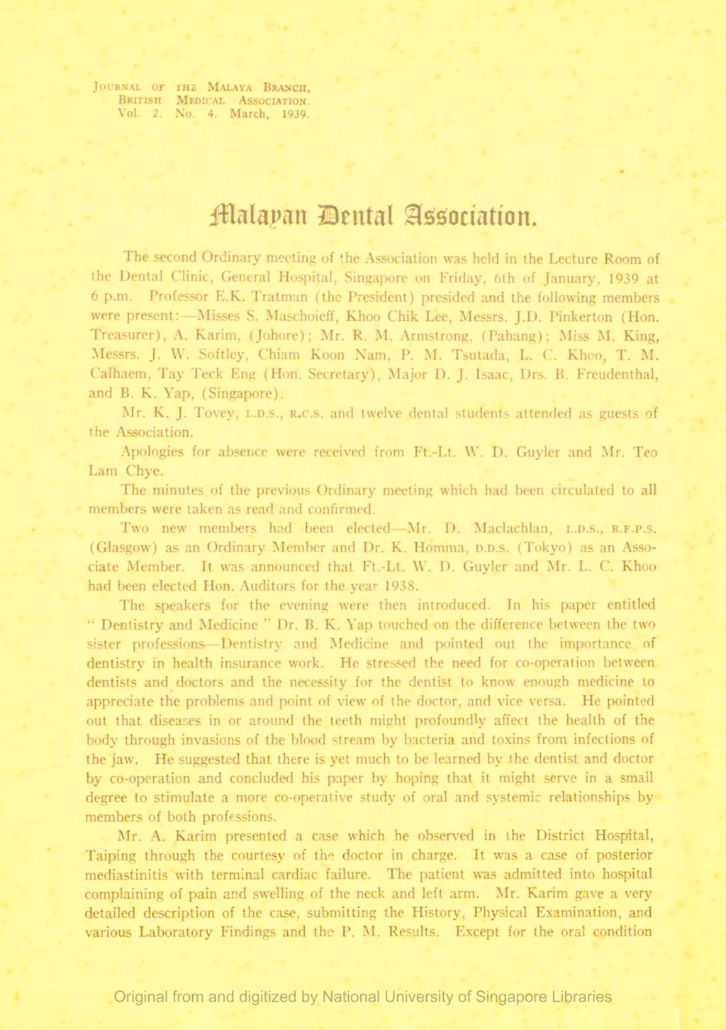 Miniature of Journal of the Malaya Branch of the British Medical Association. Volume 2, Number 4. Malayan Dental Association