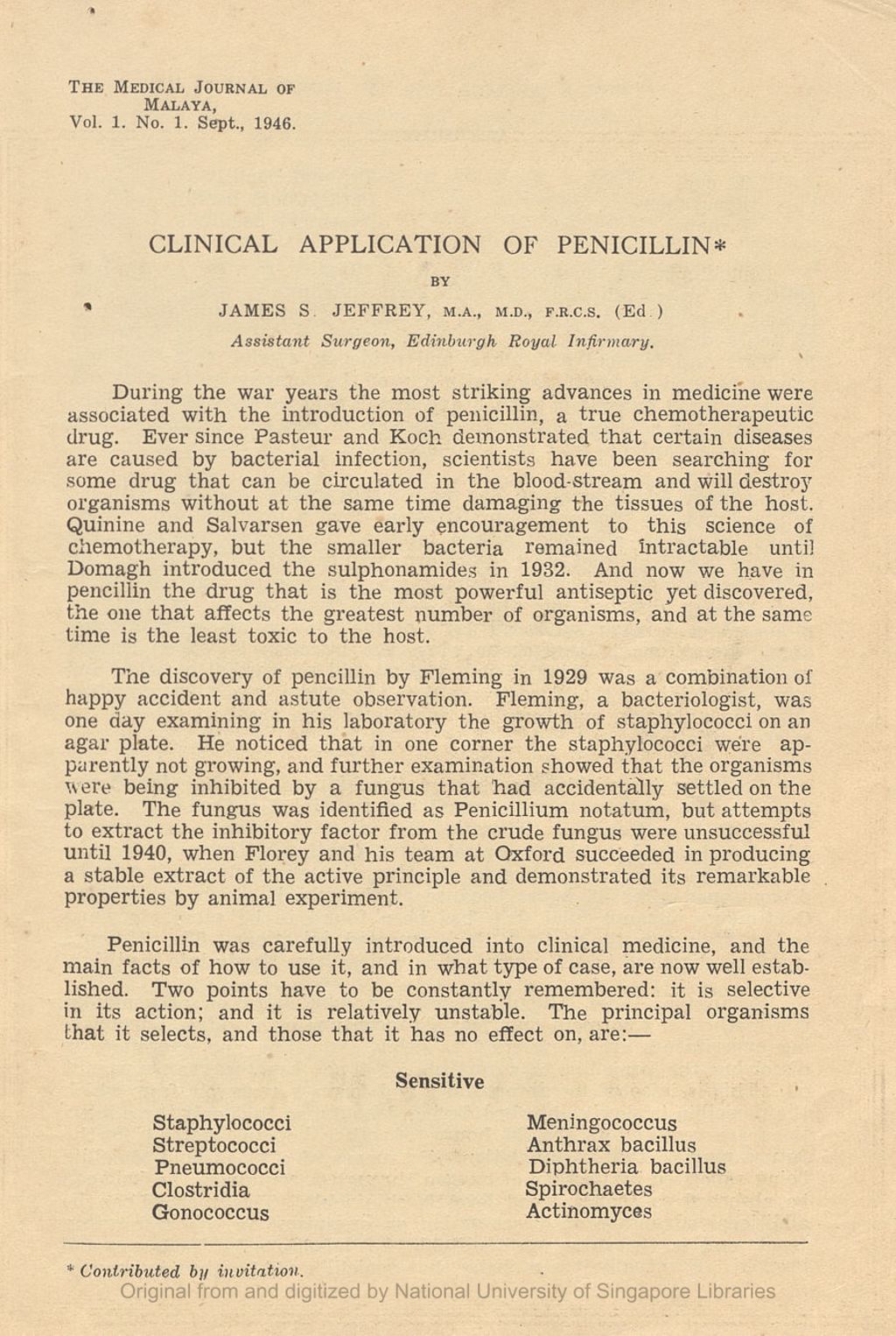 Miniature of Medical Journal of Malaya. Volume 1, Number 1