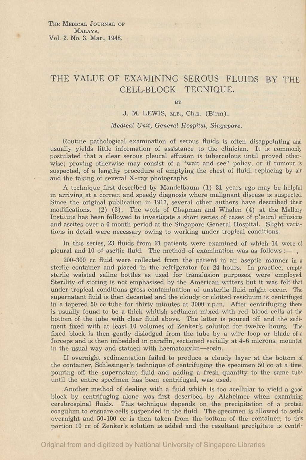 Miniature of Value of Examining Serous Fluids by the Cell-Block Technique