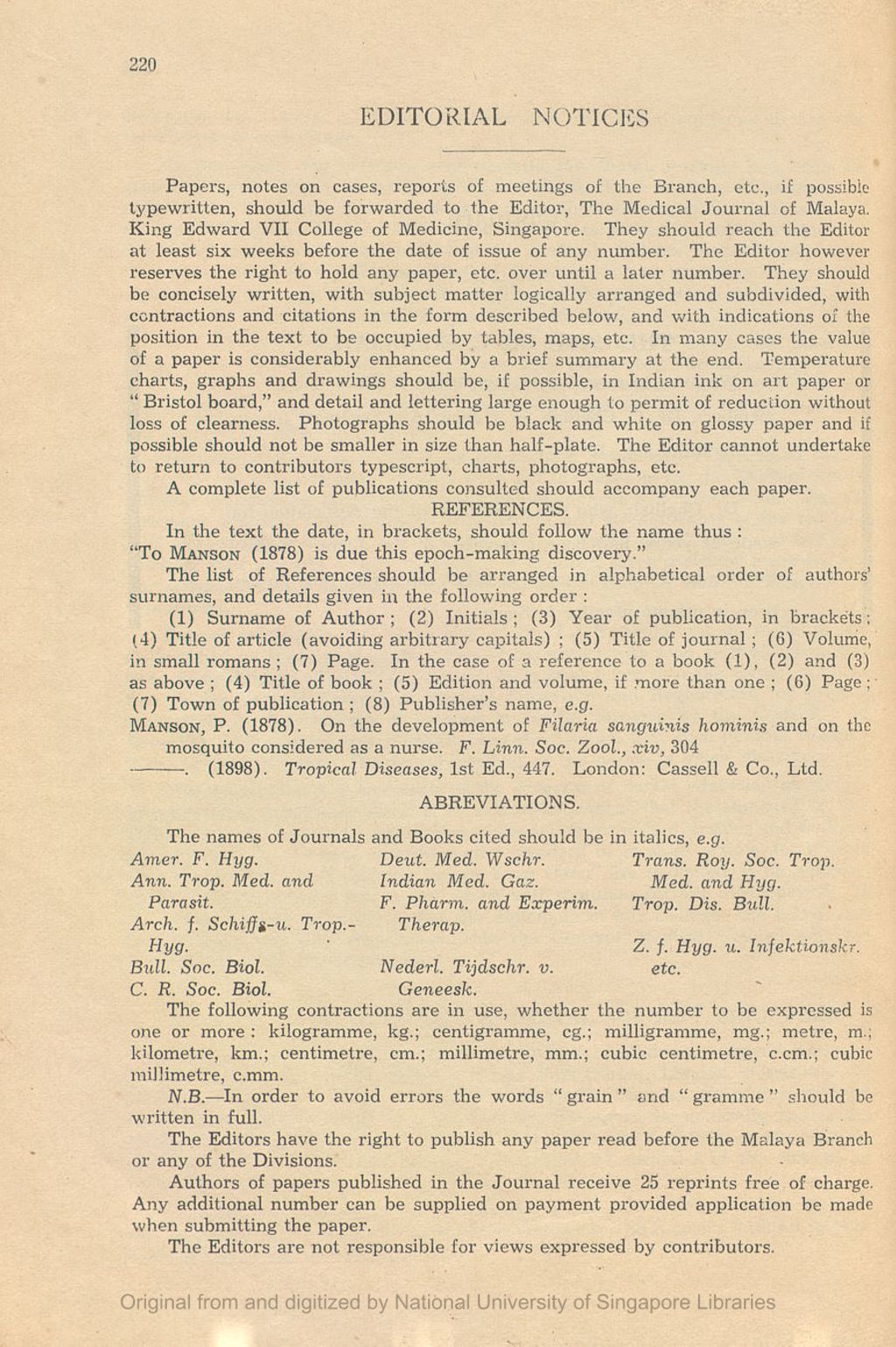 Miniature of Medical Journal of Malaya. Volume 2, Number 3. Editorial Notices