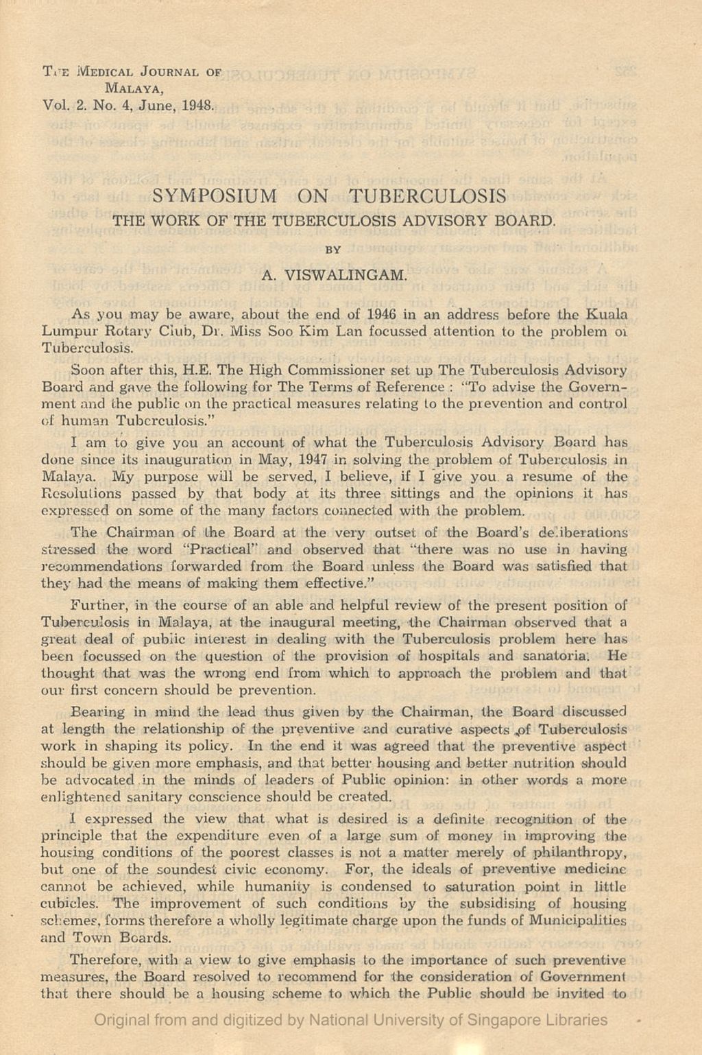 Miniature of Symposium on Tuberculosis. The Work of the Tuberculosis Advisory Board