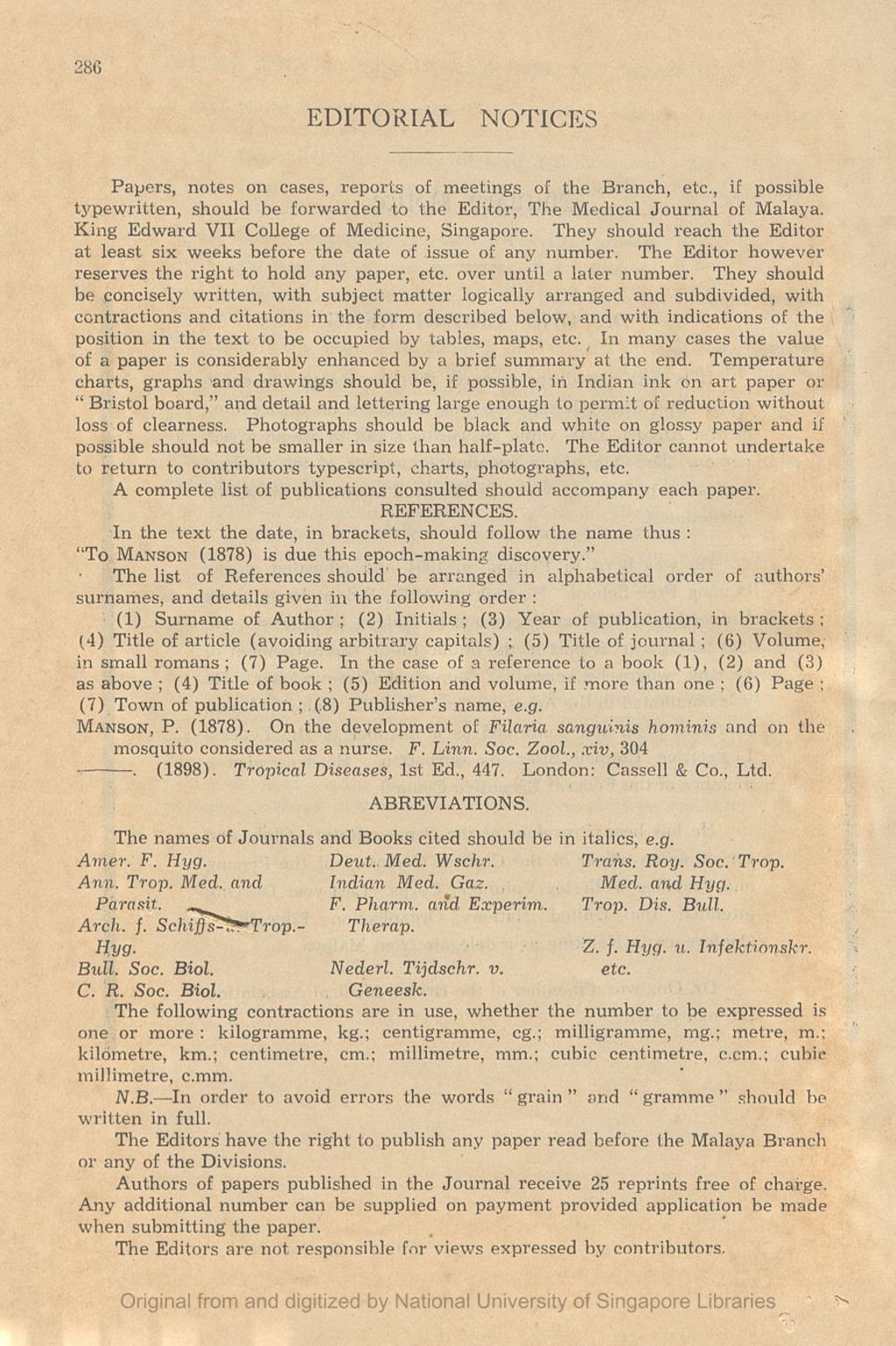 Miniature of Medical Journal of Malaya. Volume 2, Number 4. Editorial Notices