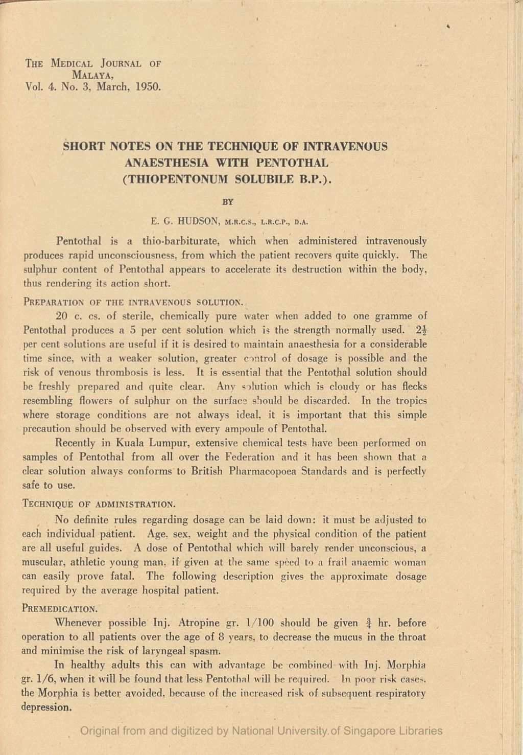 Miniature of Short Notes on the Technique of Intravenous Anaesthesia with Pentothal (Thiopentonum Soluble B.P.)