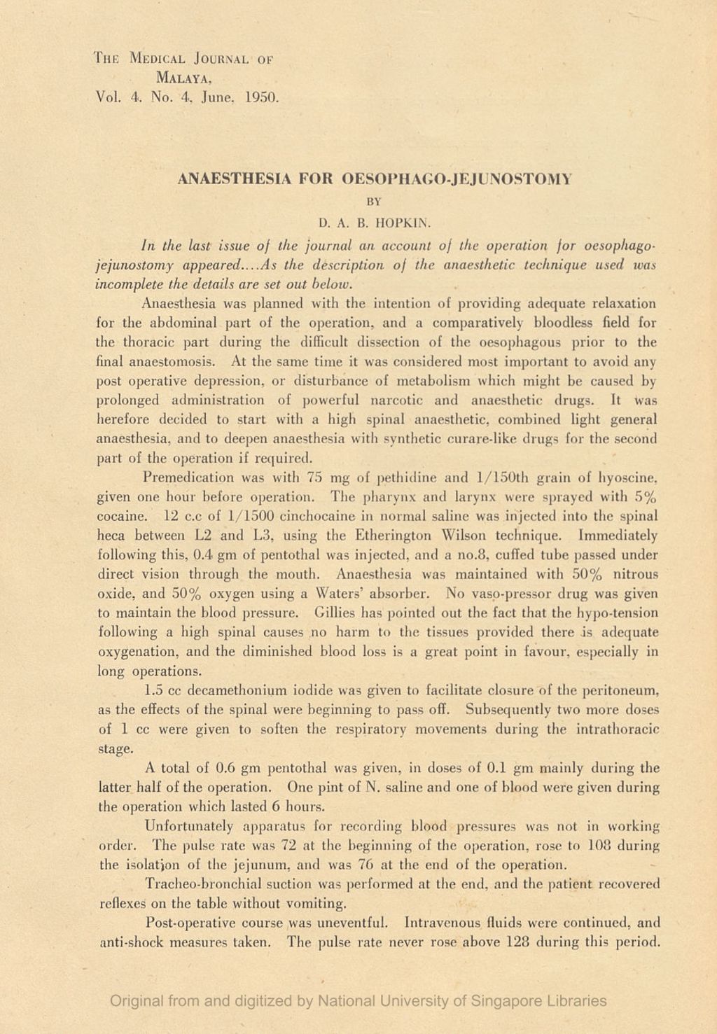 Miniature of Anaesthesia for Oesophago-Jejunostomy