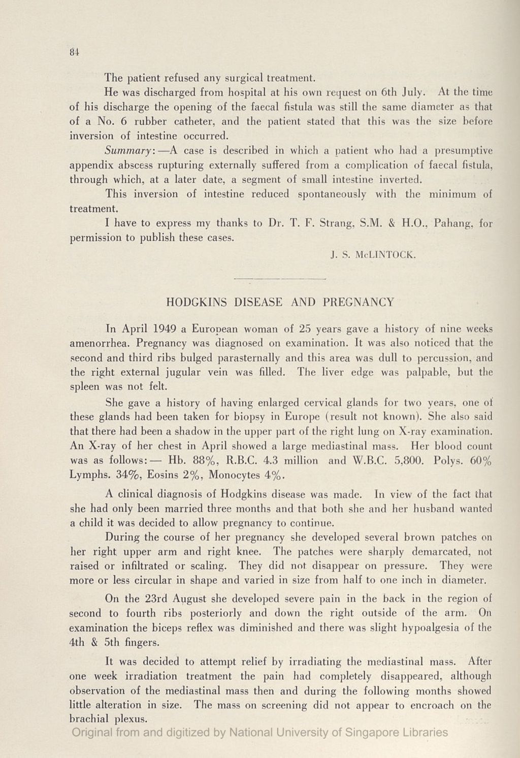 Miniature of Short Notes Of Interesting Cases. Hodgking Disease and Pregnancy