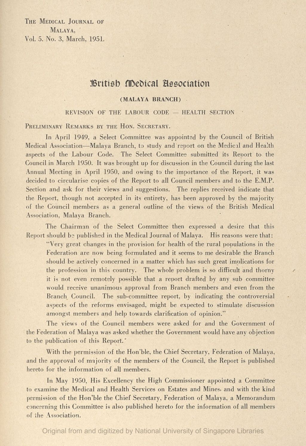 Miniature of British Medical Association (Malaya Branch) Revision Of The Labour Code - Health Section