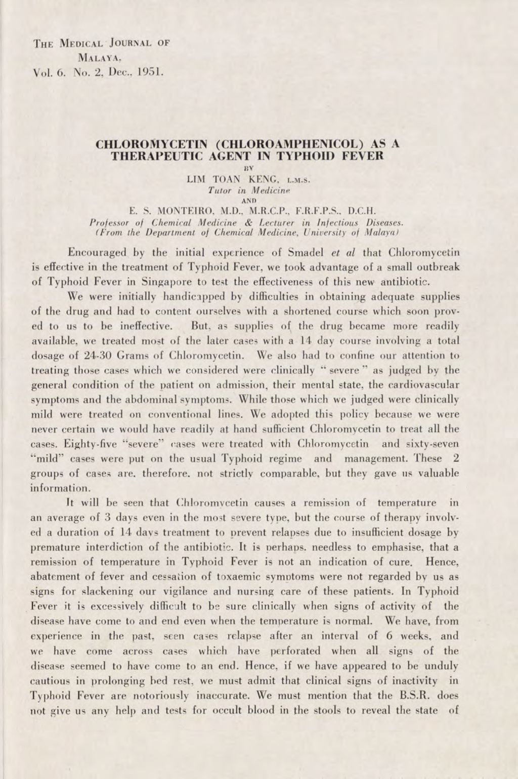 Miniature of Medical Journal Of Malaya. Volume 6, Number 2