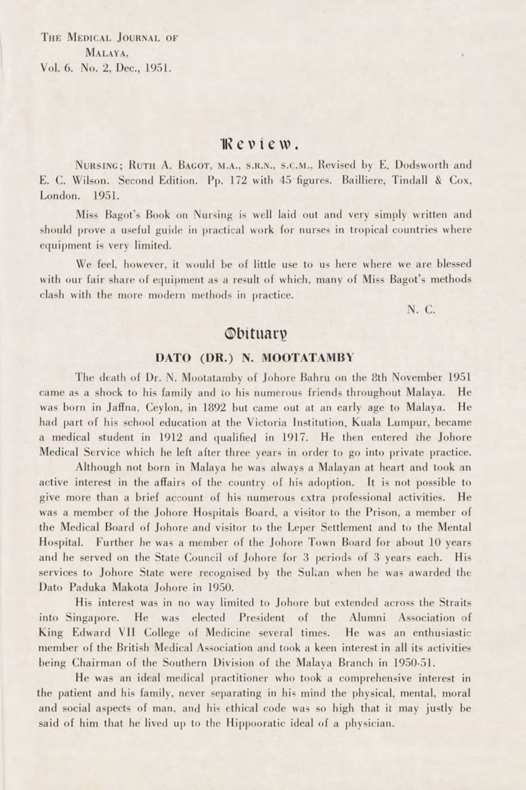 Miniature of Medical Journal Of Malaya. Volume 6, Number 2. Review