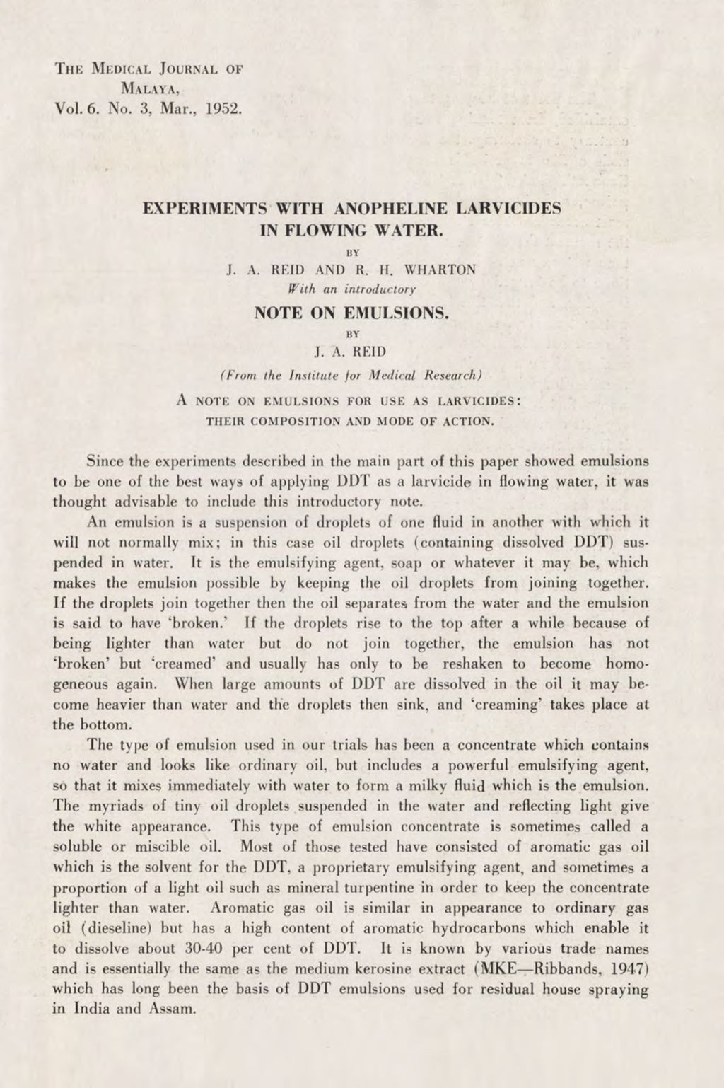 Miniature of Experiments With Anopheline Earvicides In Flowing Water