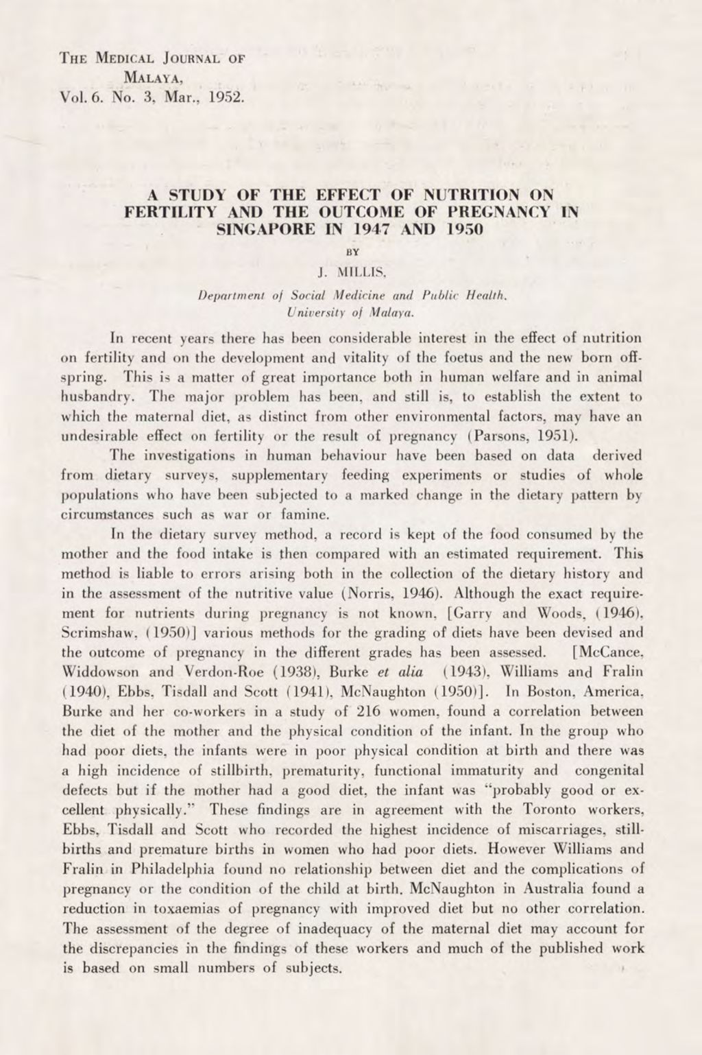 Miniature of Study Of The Effect Of Nutrition On Fertility And The Outcome Of Pregnancy In Singapore In 1947 And 1950