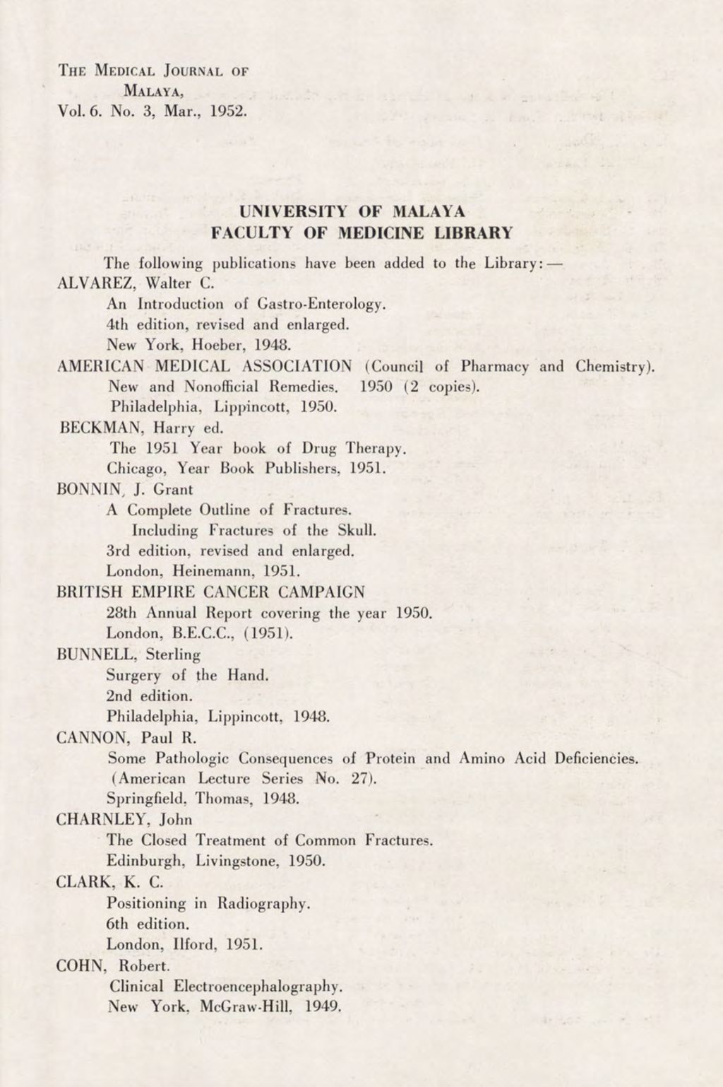 Miniature of Medical Journal Of Malaya. Volume 6, Number 3. University Of Malaya Faculty Of Medicine Library