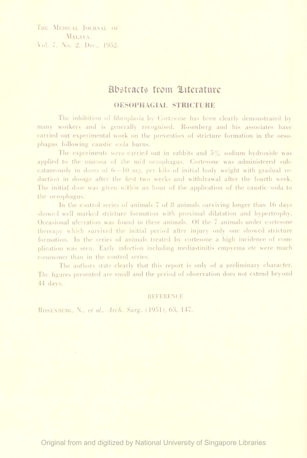 Miniature of Abstract From Literature. Oesophagial Stricture