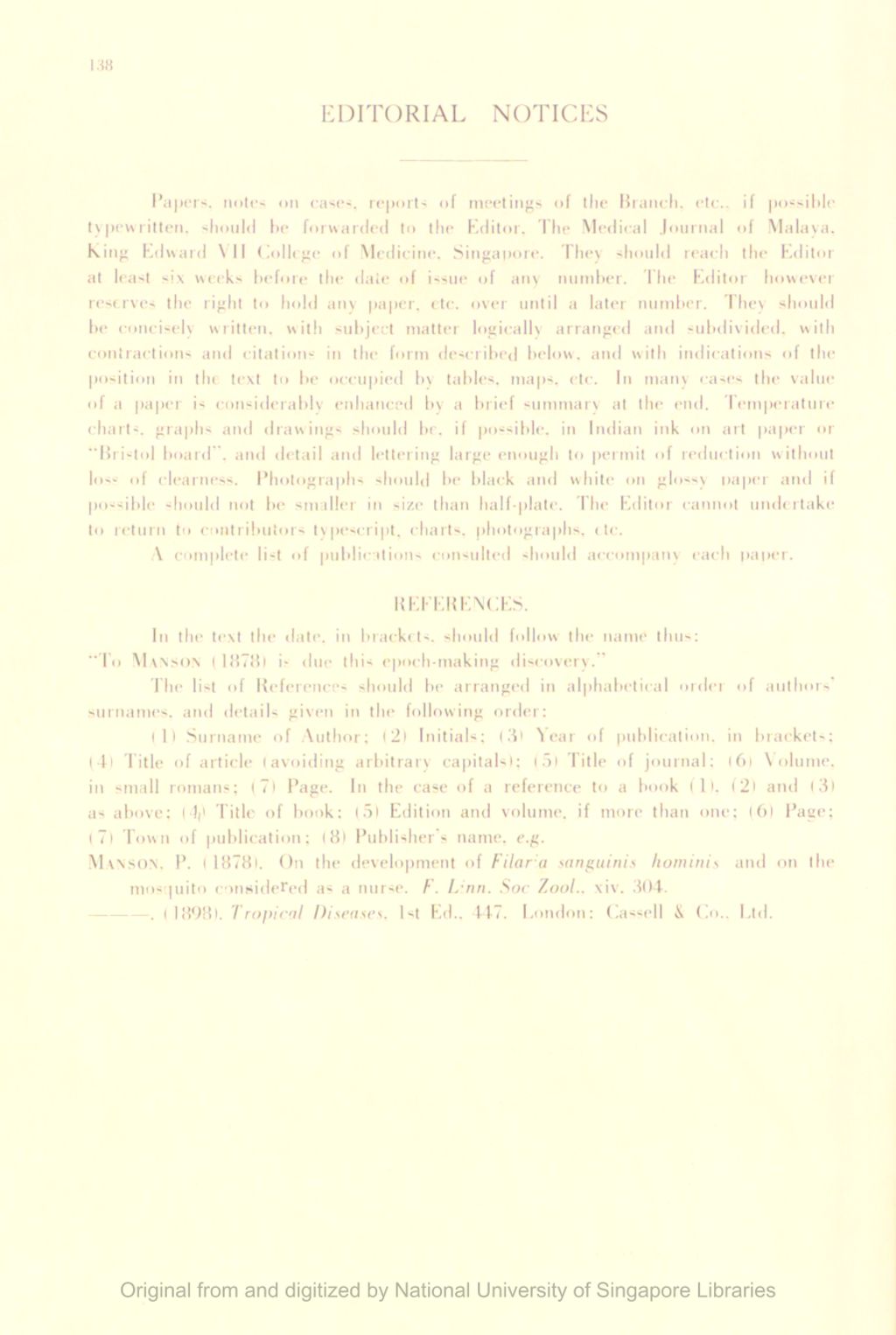 Miniature of Medical Journal of Malaya. Volume 7, Number 2. Editorial Notices