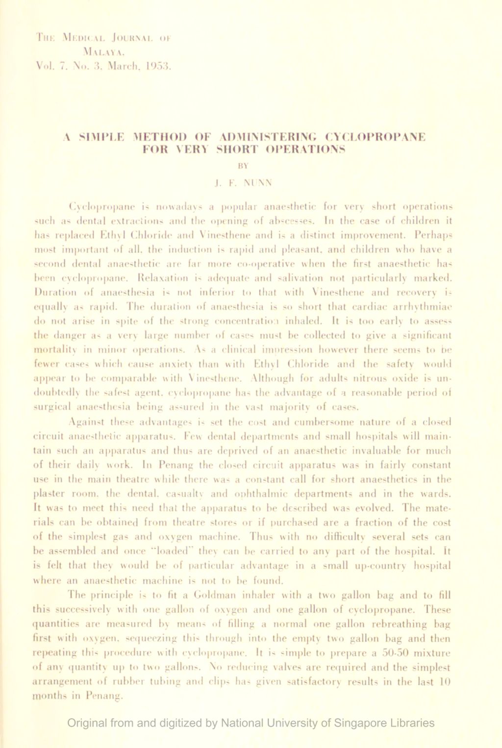 Miniature of Simple Method Of Administering Cyclopropane For Very Short Operations