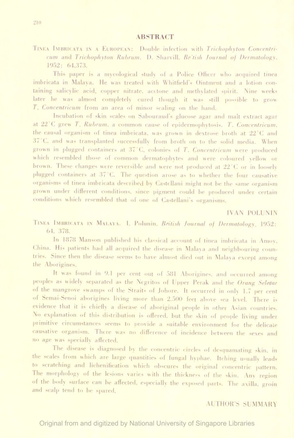 Miniature of Medical Journal of Malaya. Volume 7, Number 3. Abstract