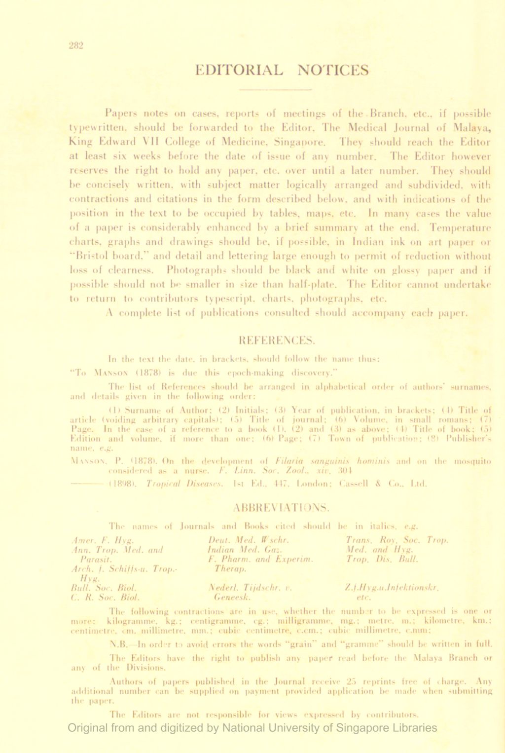 Miniature of Medical Journal of Malaya. Volume 8, Number 3. Editorial Notices