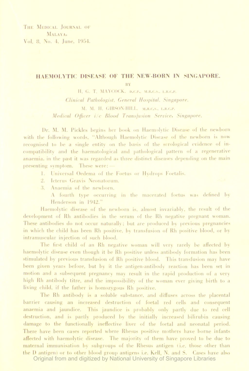 Miniature of Haemolytic Disease Of The New-Born In Singapore