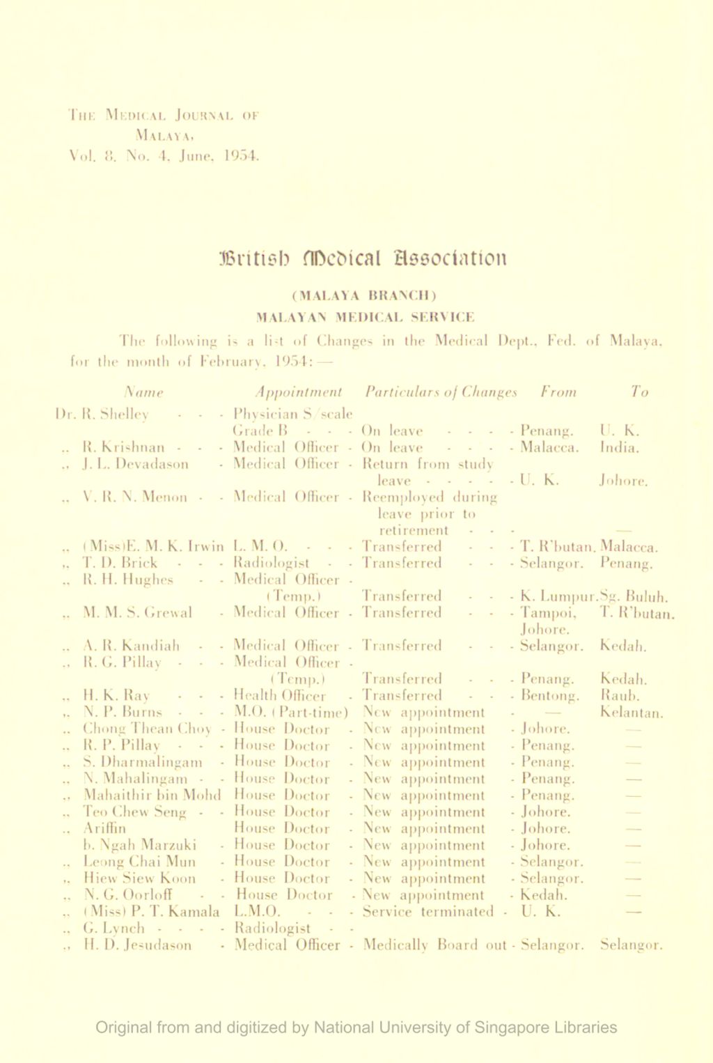 Miniature of Medical Journal of Malaya. Volume 8, Number 4. British Medical Association (Malaya Branch) Malayan Medical Service