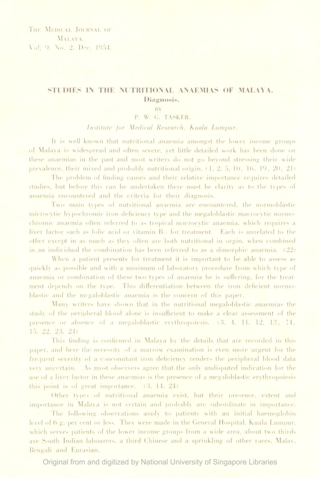 Miniature of Studies In The Nutritional Anaemias Of Malaya. Diagnosis