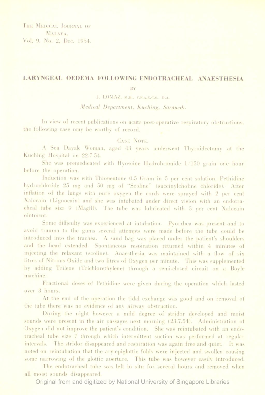 Miniature of Laryngeal Oedema Following Endotracheal Anaesthesia