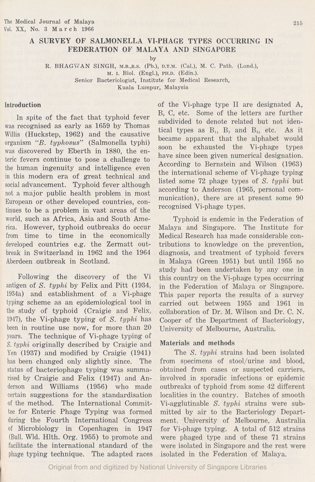 Miniature of Survey Of Salmonella Vi-Phage Types Occurring In Federation Of Malaya And Singapore