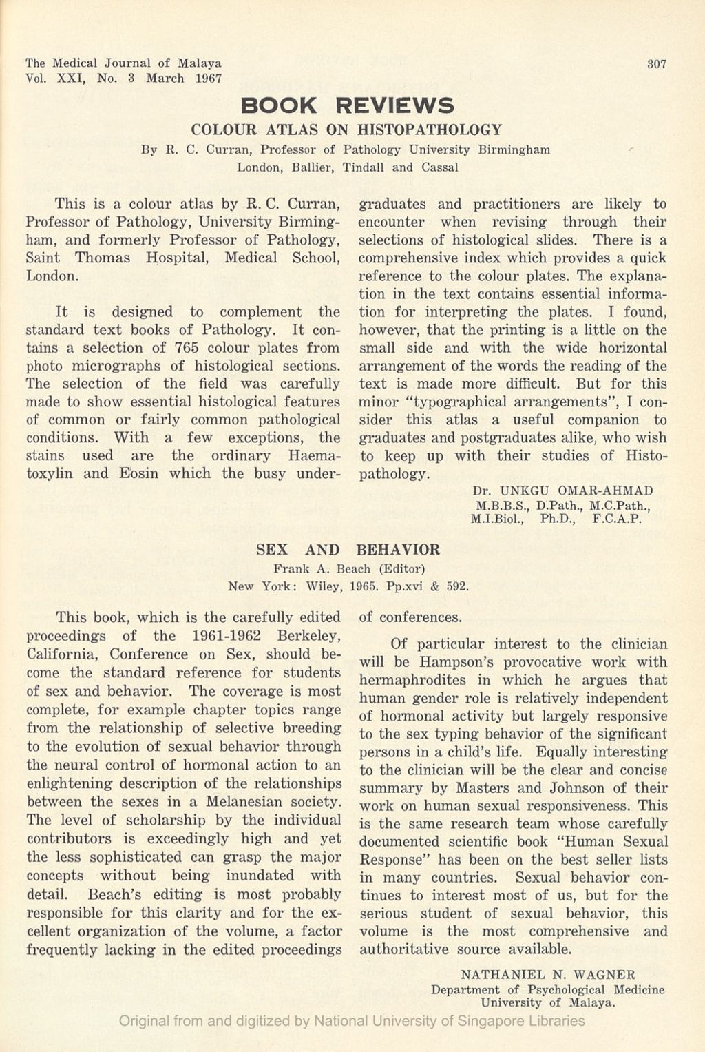 Miniature of Medical Journal of Malaya. Volume 21, Number 3. Book Reviews