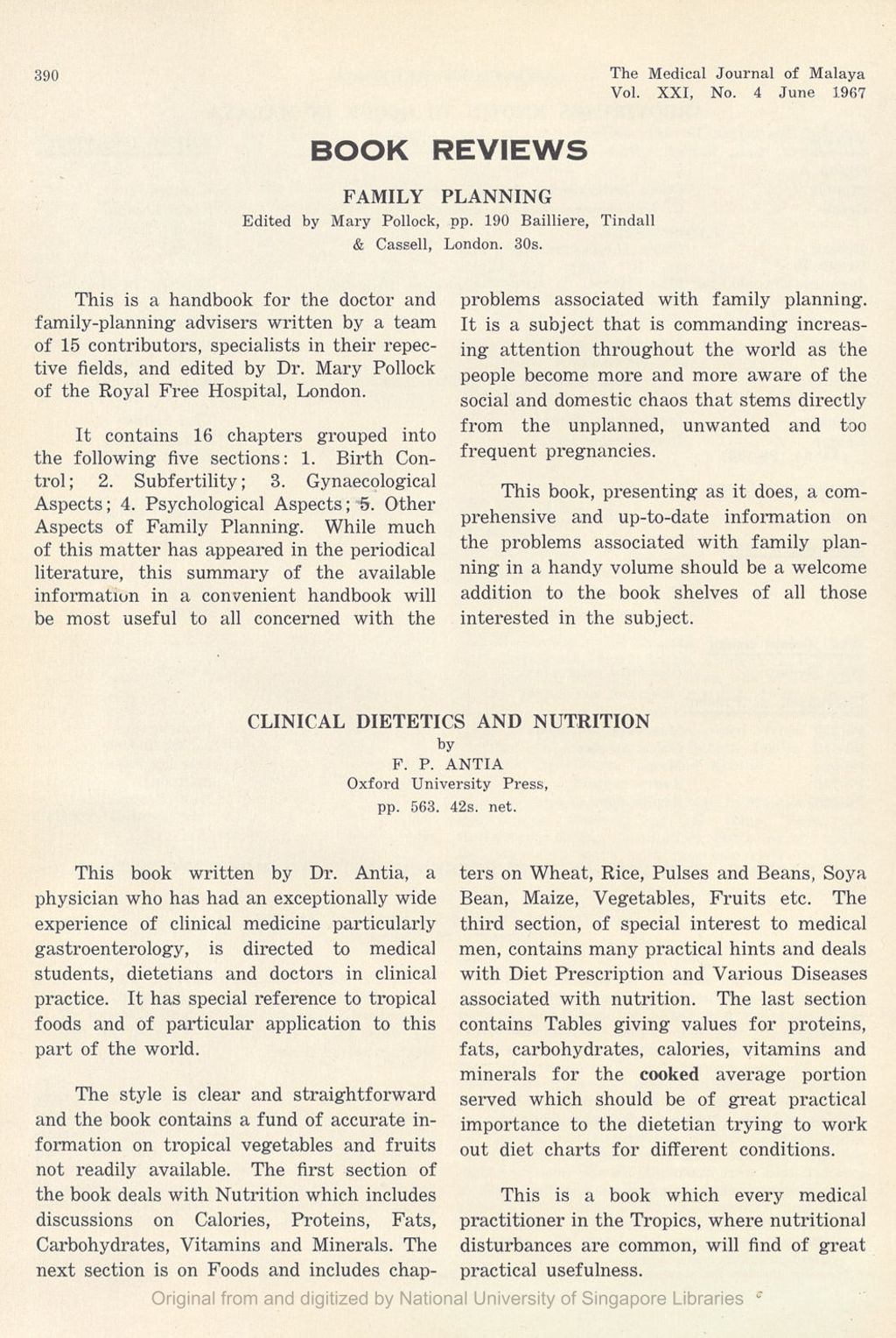 Miniature of Medical Journal of Malaya. Volume 21, Number 4. Book Reviews