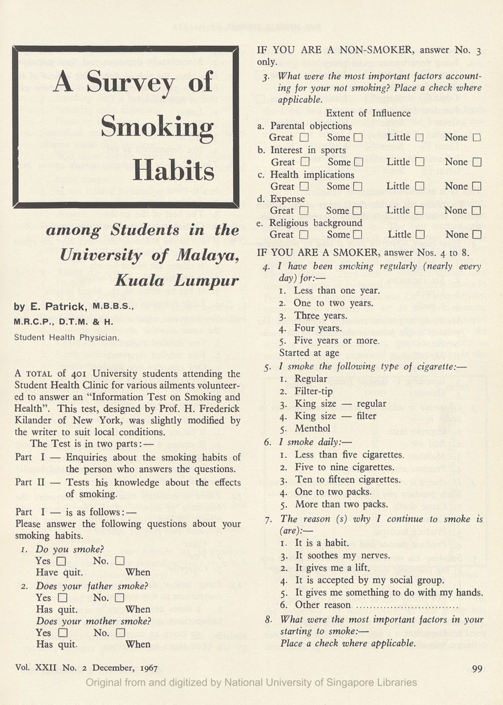 Miniature of Survey of smoking habits of University students