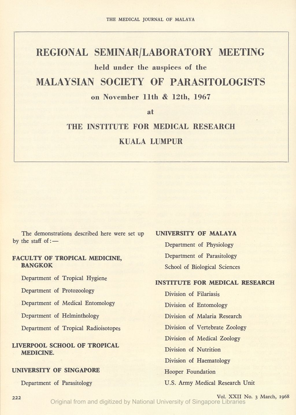 Miniature of Seminar/Laboratory Meeting of the Malaysian Soc-Parasitologist