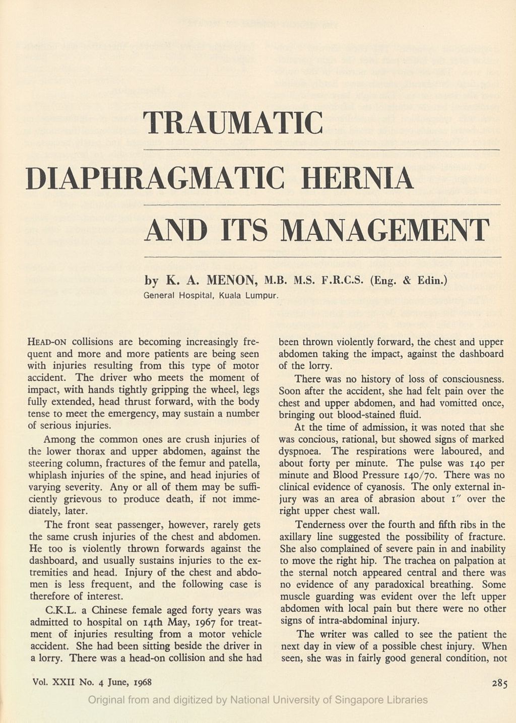 Miniature of Traumatic Diaphragmatic Hernia