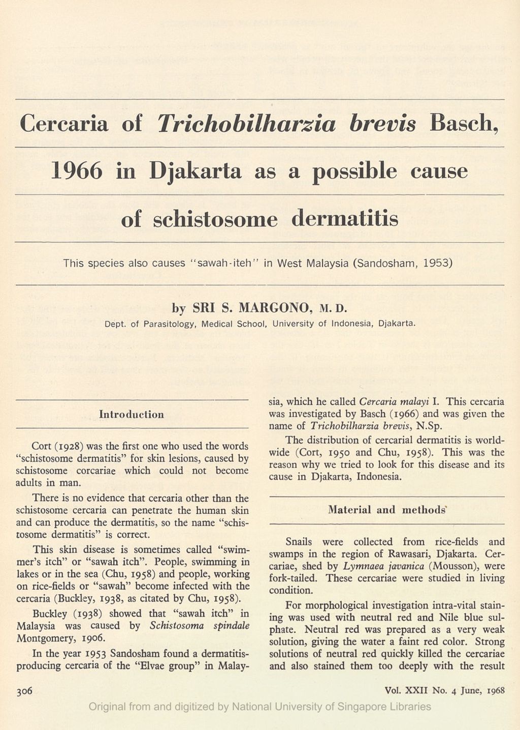 Miniature of Cercaria of Trichobilharzia brevis Basch in Djakarta